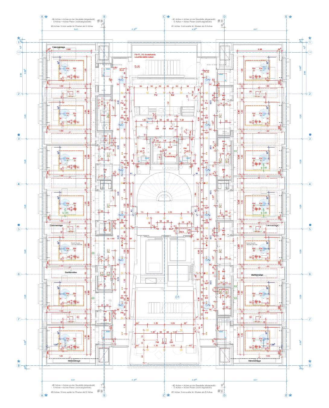 Detaljert etasjeplan med akser og elektroføringer